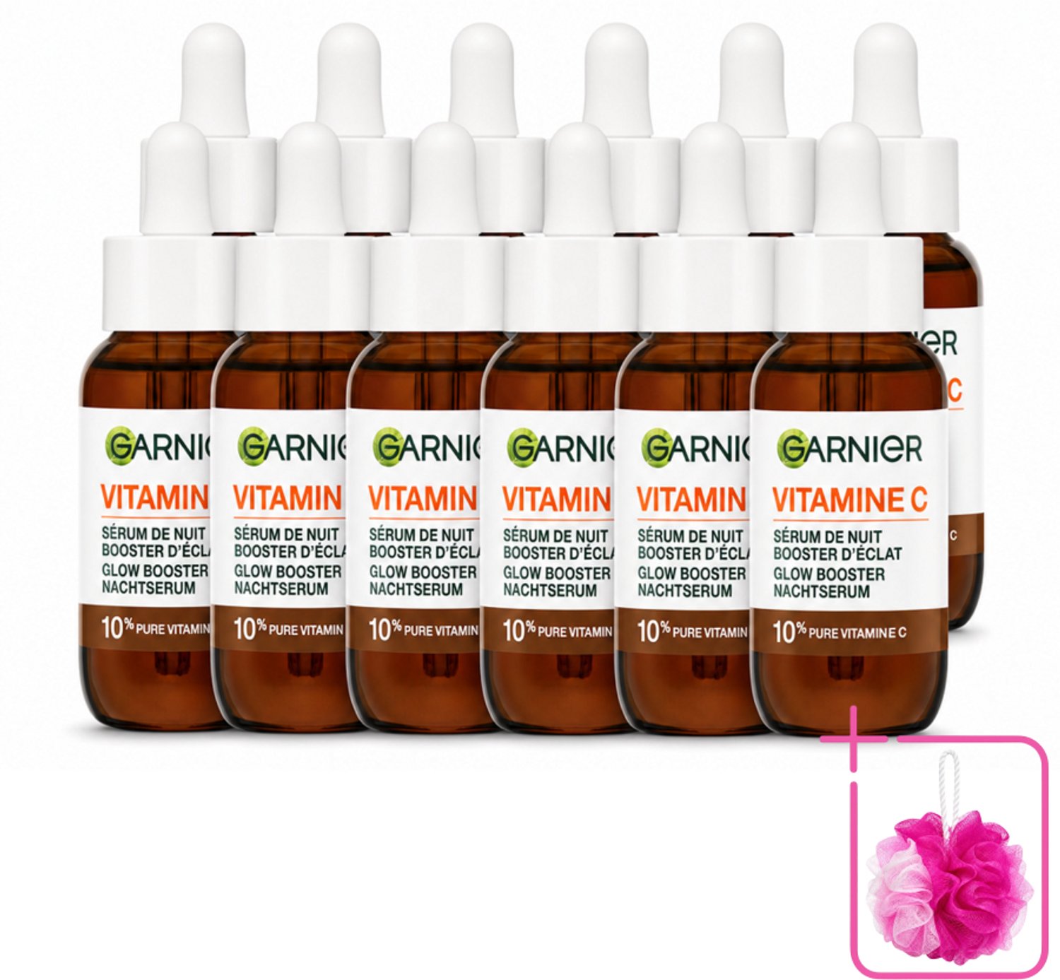 12 x Garnier - SkinActive - Nachtserum - Anti-Pigmentvlekken - 10% Vitamine C & Hyaluronzuur - 30 ml - Bulkverpakking - Nachtserum - Douchemop - Vitamine C