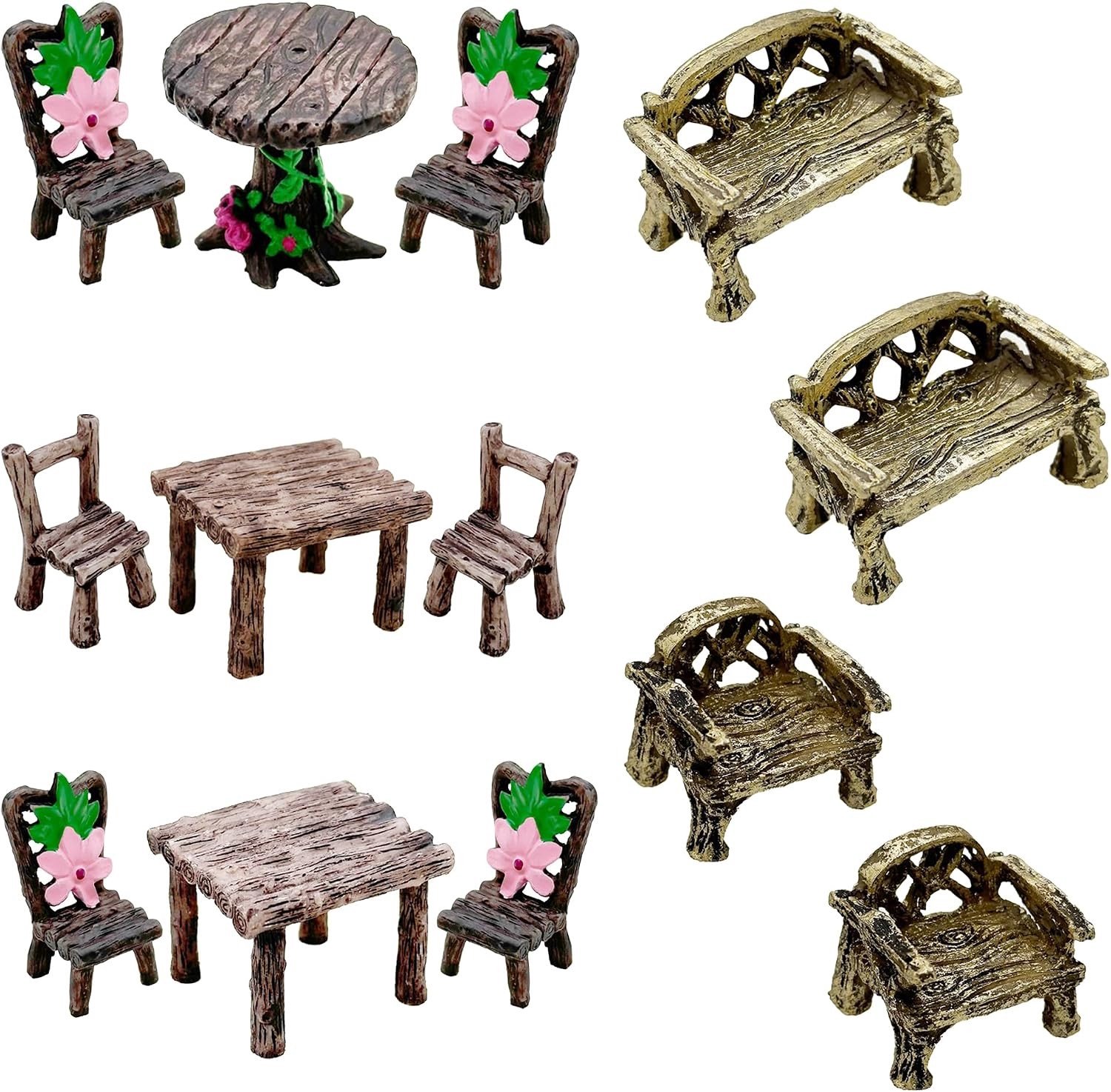 11-delige Miniatuurtuin Set met Tafel en Stoelen voor Faerie Tuin, Micro Landschap Decoratie en DIY Projecten