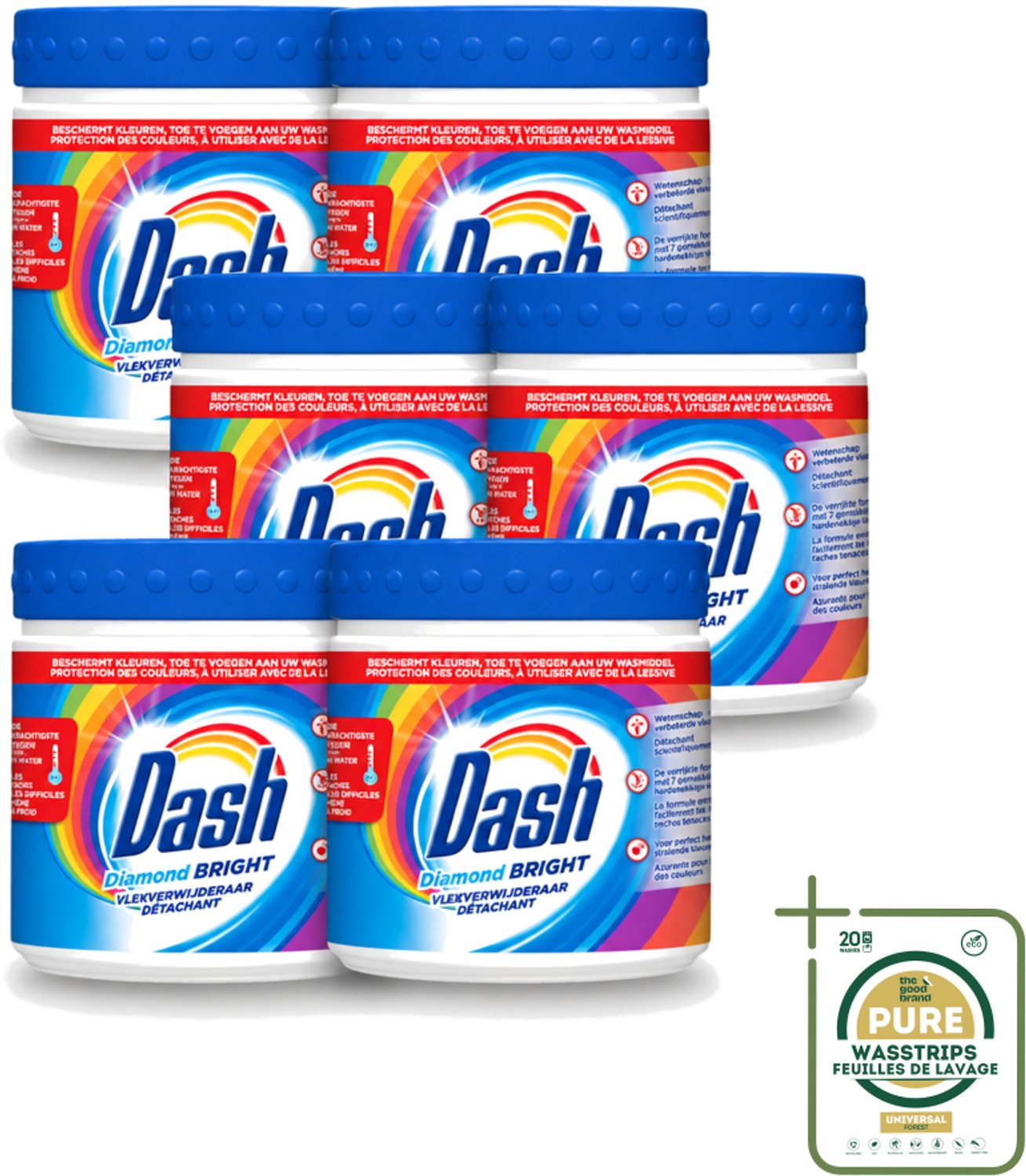 6 x Dash – Vlekverwijderaar – Diamond Bright Kleur – 500 g - Wasstrips - Vlekverwijderaar - Kleur - Wasmiddel - Vlekken Op Kleding - Poeder
