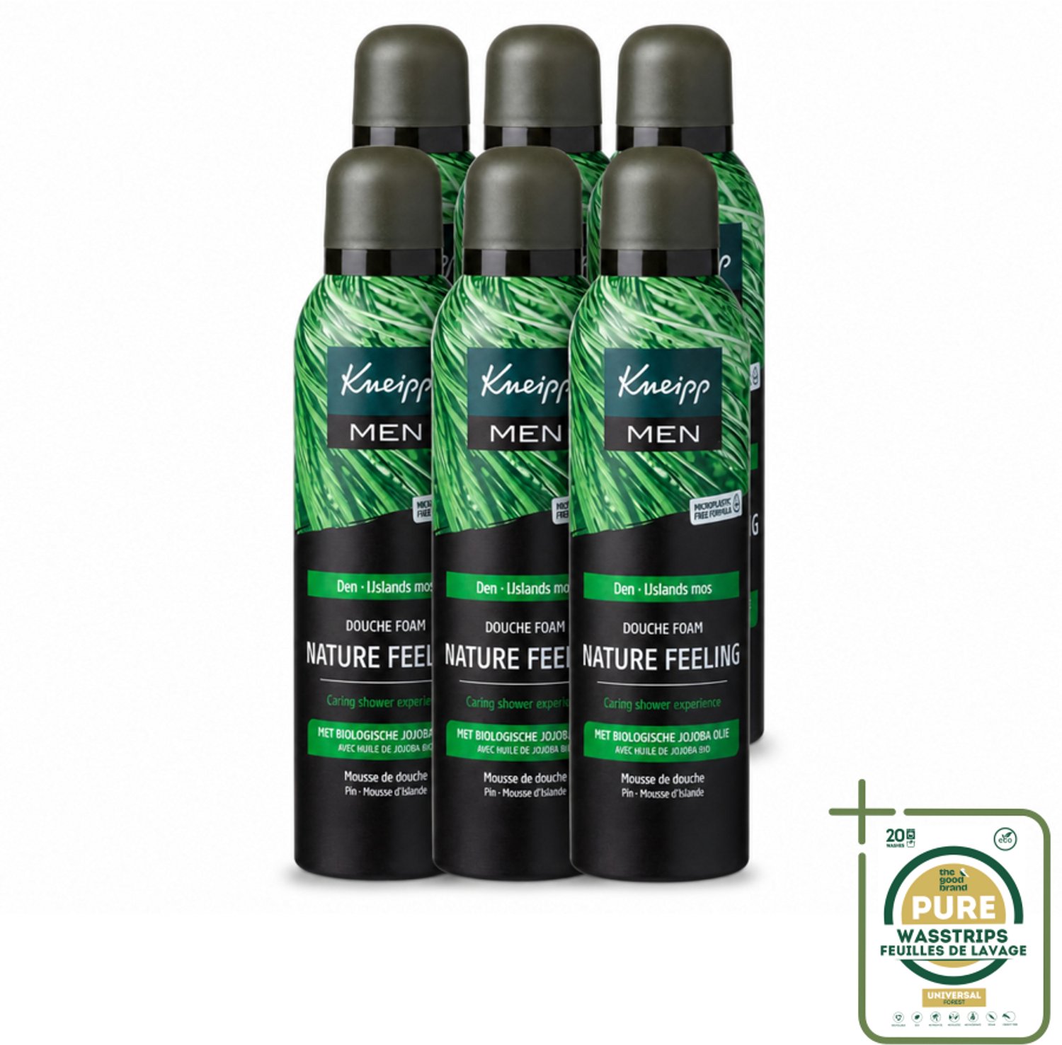 6 x Kneipp – Men Nature Feeling – Douche Foam – Frisse Dennengeur – 200 ml - Wasstrips - Douche Foam - Natuurlijke Douche - Frisse Den Geur - Schuim Voor De Badkamer - Verzorgende Douche