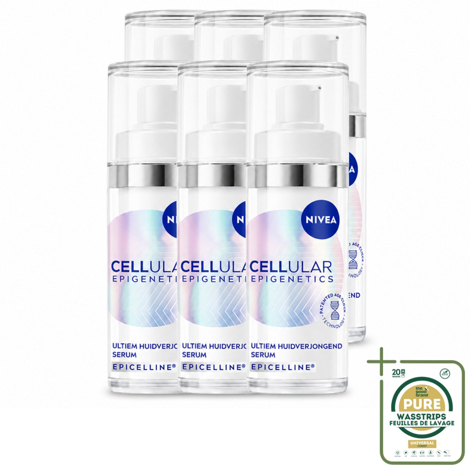 6 x NIVEA – Anti-Age Serum – Cellular Epigenetics – 30 ml - Wasstrips - Anti-ouderdom - Huidverzorging - Jeugdige Huid - Rimpels - Hyaluronzuur