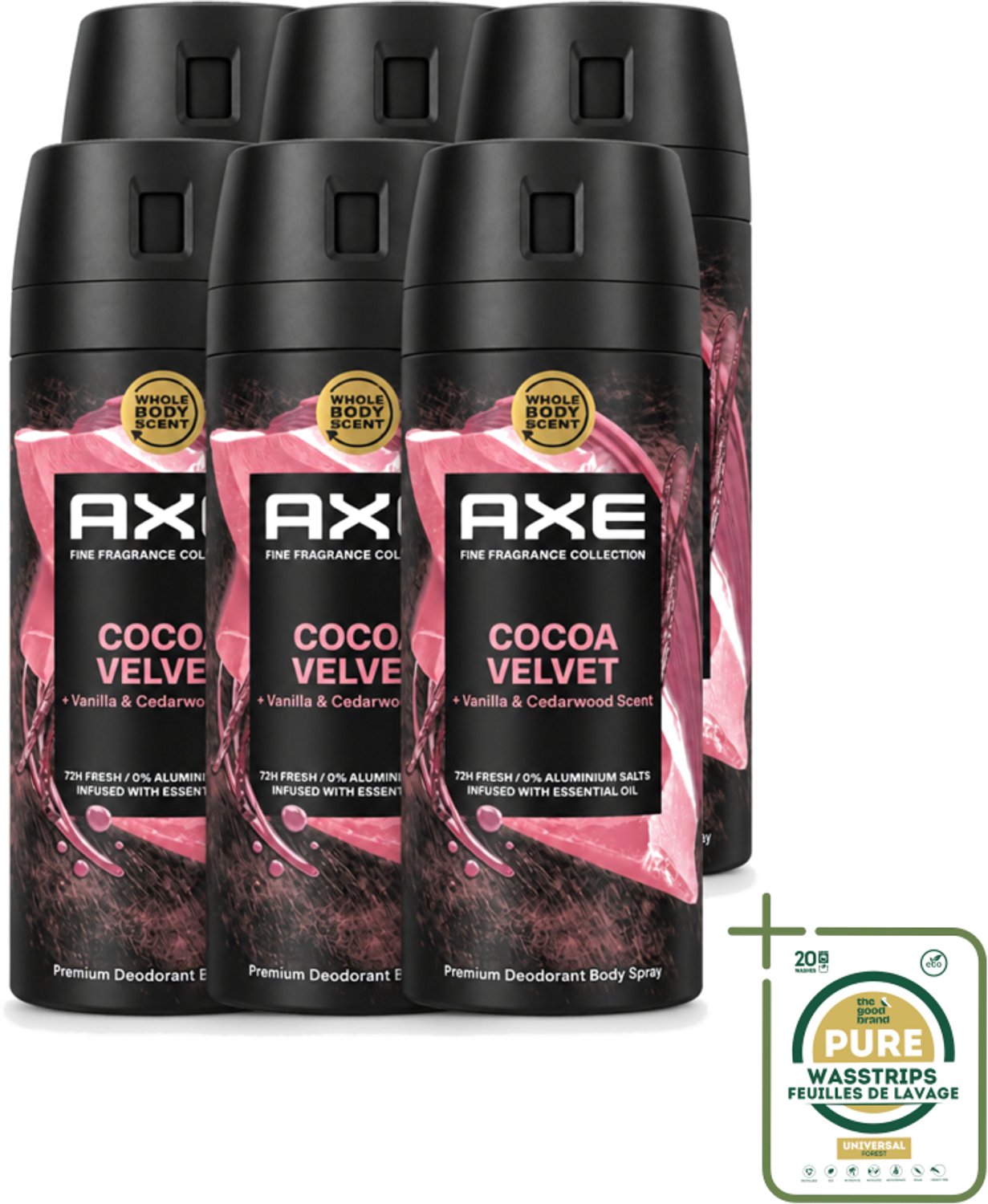 6 x Axe – Deodorant – Cocoa Velvet – 150 ml - Deodorant - Bodyspray - Geur - Frisheid - Lichaamsgeur