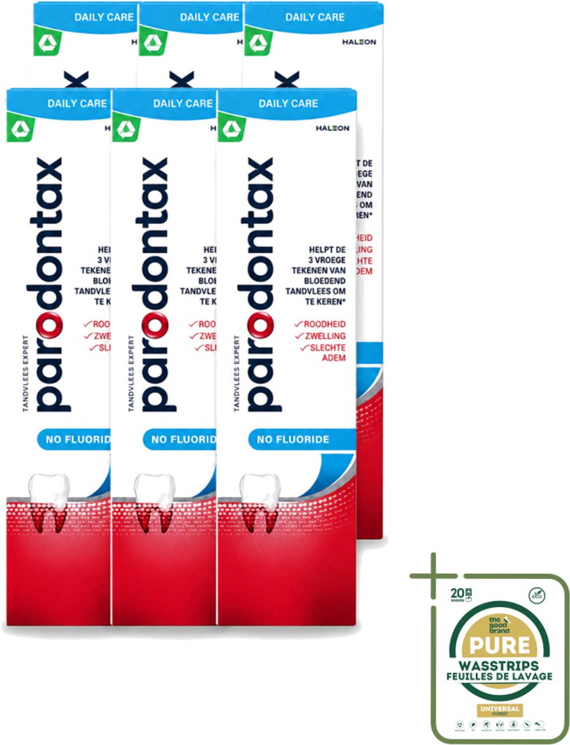 6 x Parodontax – Tandpasta – Zonder Fluoride – 75 ml - Wasstrips - Tandpasta Zonder Fluoride - Gezond Tandvlees - Tandplak Verwijderen - Natuurlijke Mondhygiëne - Frisse Adem