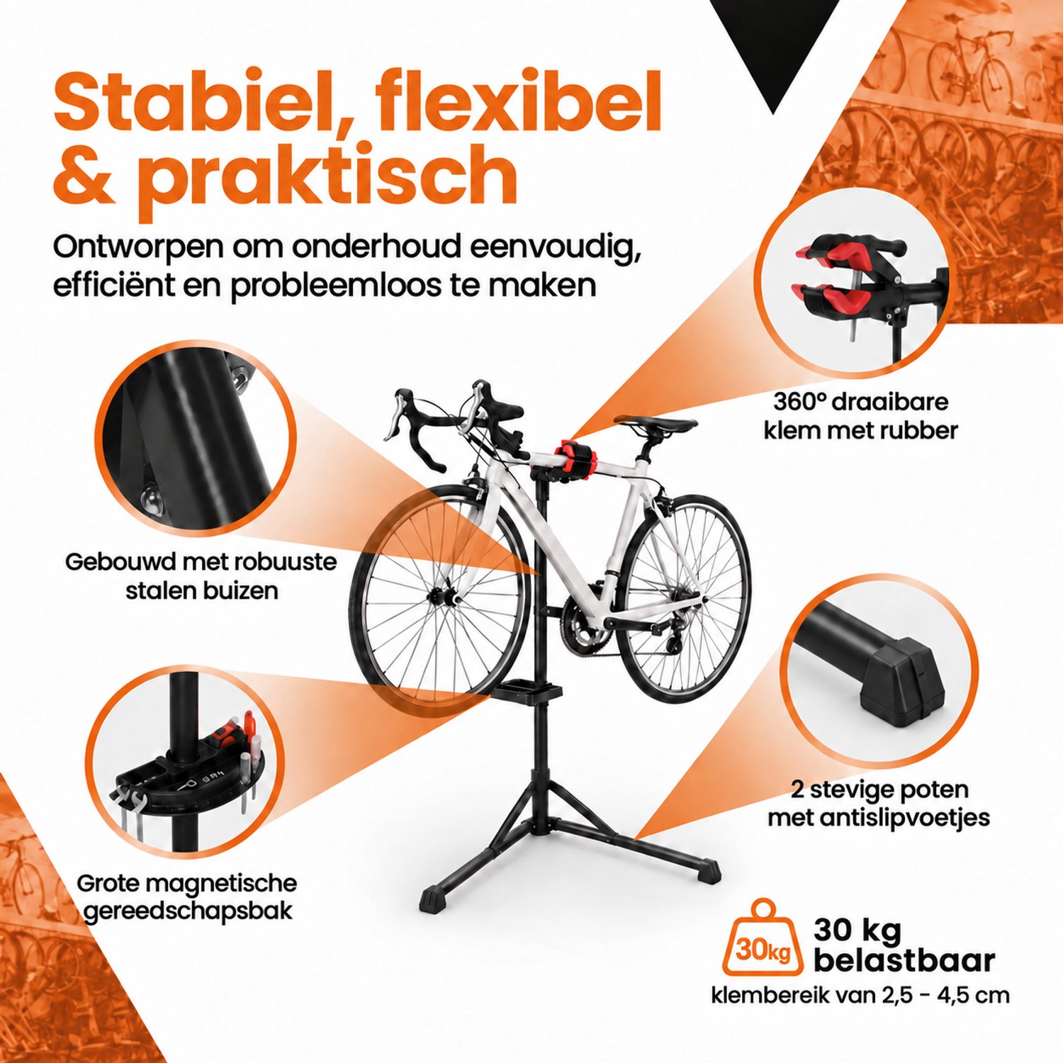 Fiets Montagestandaard - Fiets Reparatiestandaard – Fietsstaander - Fietslift - mountainbike - race fiets - tot 45KG – foto 4