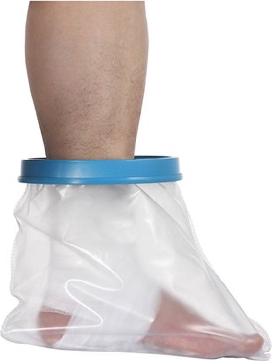 Waterdichte douchehoes voor voet en enkel, met blauwe afsluitring.