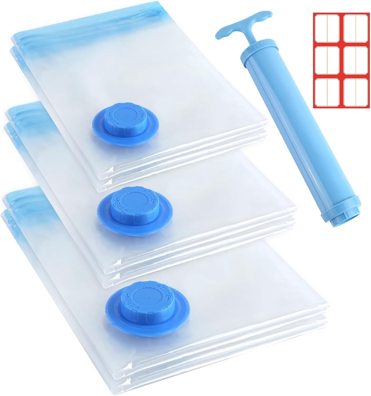 Vacuumzakken voor Kleding en Dekens - 6 Stuks, 3 Maten, Handpomp, Herbruikbare Reiszakken, Ideaal voor Kussens en Opberging