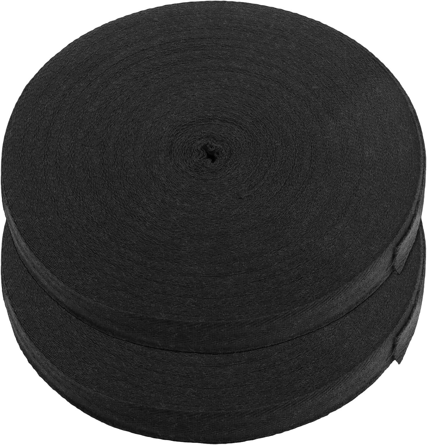 2 Rollen 20mm x 45m Katoenen Twill Tape Bias Binding Tape, Herringbone Bunting Tape voor Naaiwerk, Creatief Gebruik en Webbing, Zwart