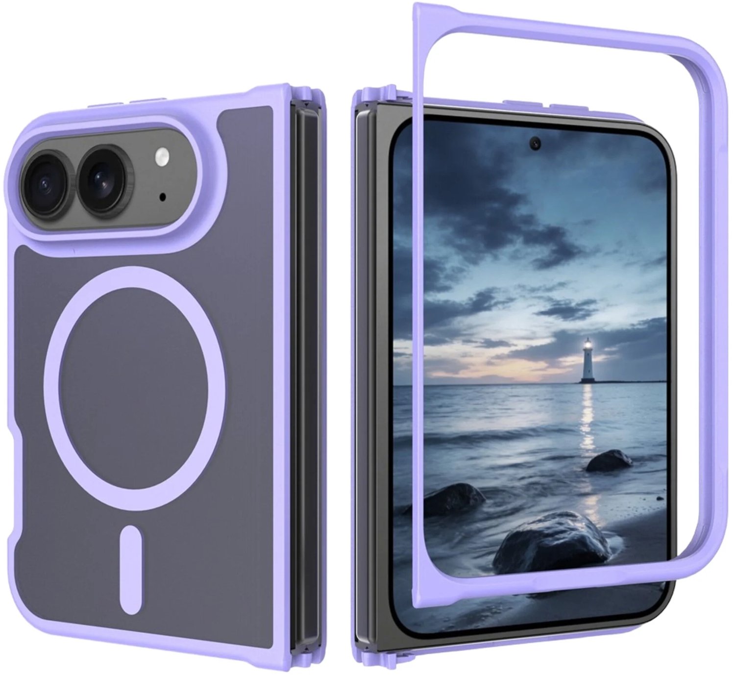 Casety Geschikt voor iPhone Duo slank backcover hoesje met magnetisch ondersteuning - Lila