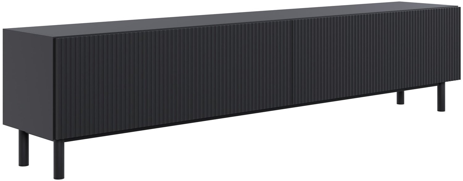Selsey Veldio New – TV-meubel met groefstructuur, Zwart, 175 cm