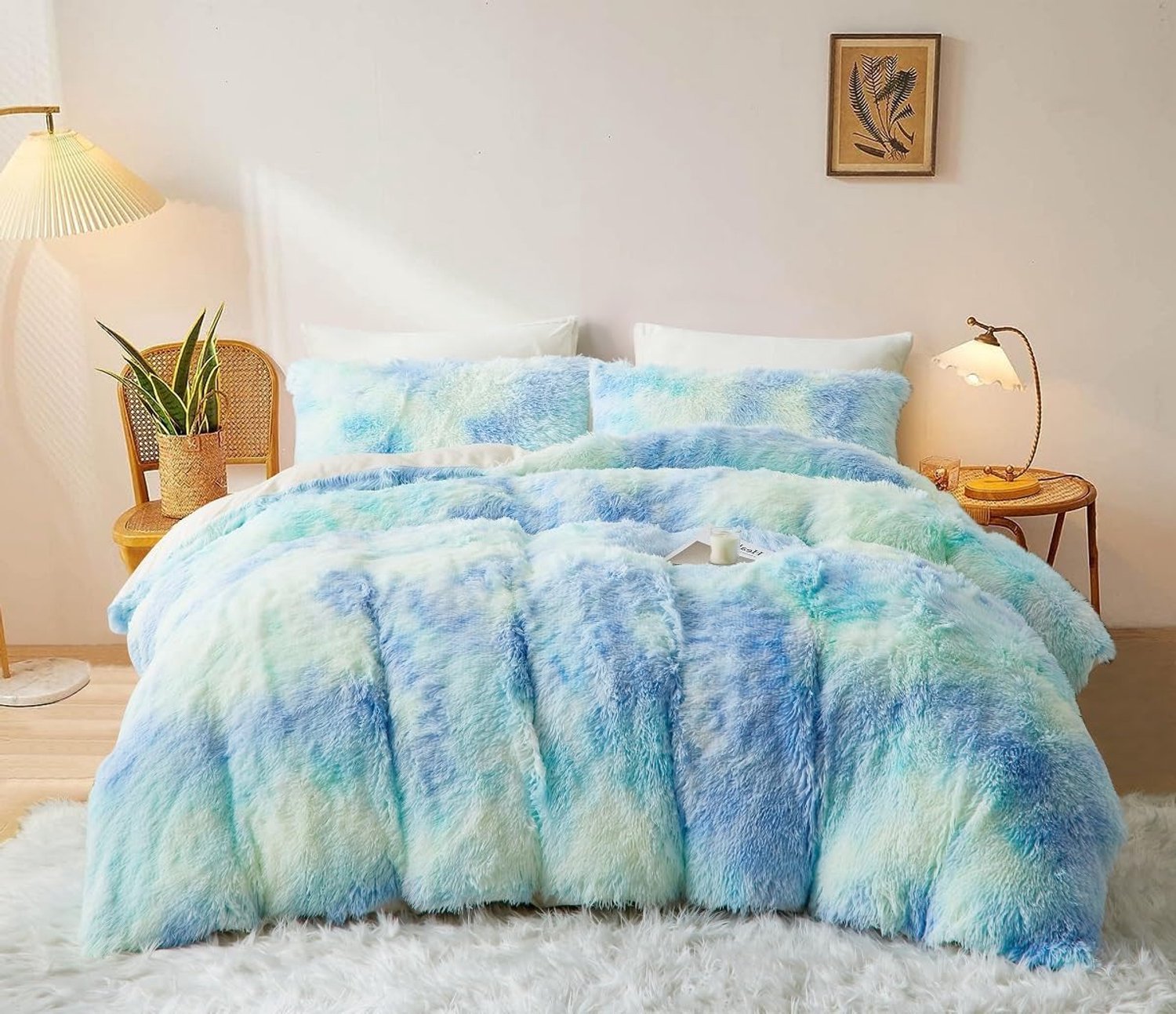 Sacebeleu Kussensloop 40 x 80 cm, set van 2 stuks, pluche, flanel, wollig, sierkussensloop, dubbelpak, blauw, voor de winter