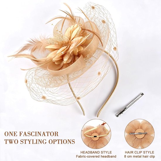 Fascinator Dames Goud, Diadeem en Haarclip voor Bruiloft — afbeelding 2