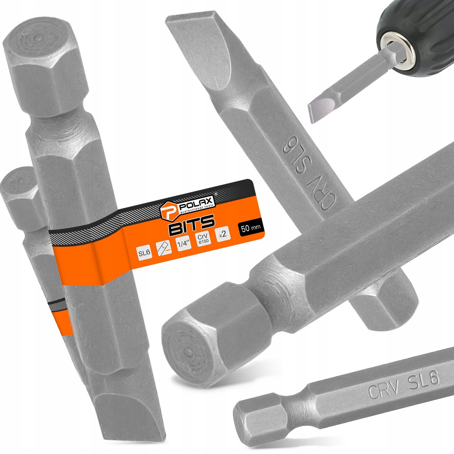 2x SL6 Bit 50mm 1/4" Plat Schroefbit Magnetisch V8 Kwaliteit