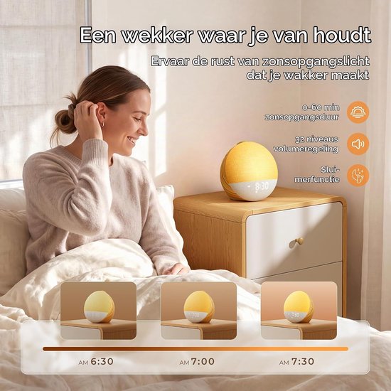 Dreamegg Sunrise 2 daglichtwekker met favoriete knop, White Noise Machine — afbeelding 3