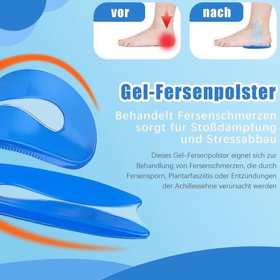 Comfortabele gel inlegzolen voor hielspoor, schokabsorberende hielkussens, orthopedische ondersteuning voor heren en dames — afbeelding 2