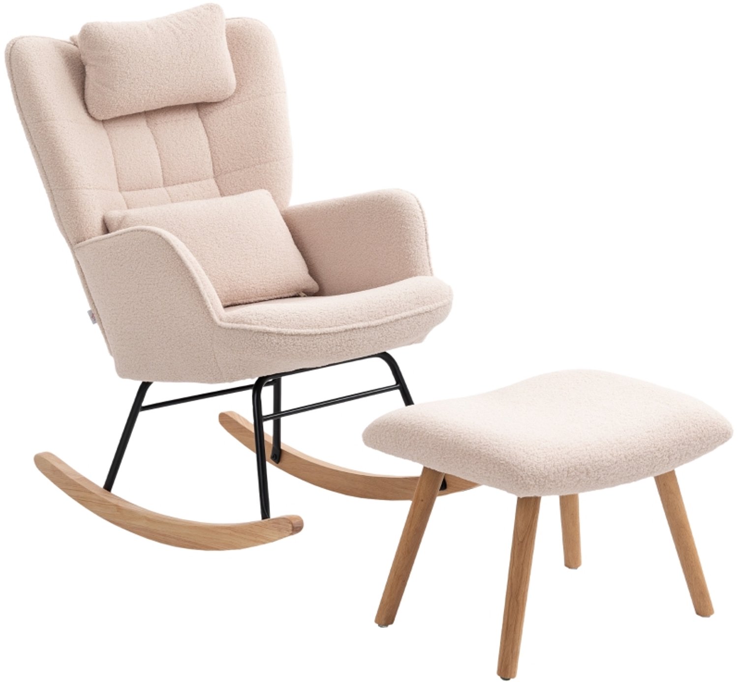 DESMIU Schommelstoel 70,5 x 101,5 x 99,5 cm - Met Hocker En Hoge Rugleuning - Voor Lezen En Ontspannen - Fleece Beige