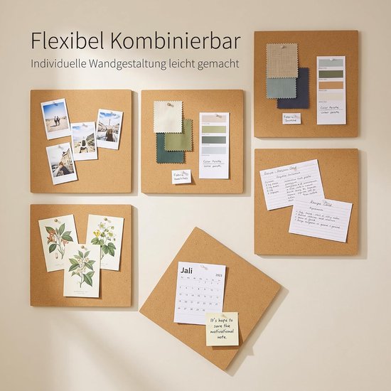 12 stuks kurkplaat, zelfklevend, 300 x 300 x 6 mm, prikbord, kurkwand, zelfklevend, vierkante kurkplaten voor fotowand, woondecoratie en kantoor memobord — afbeelding 3