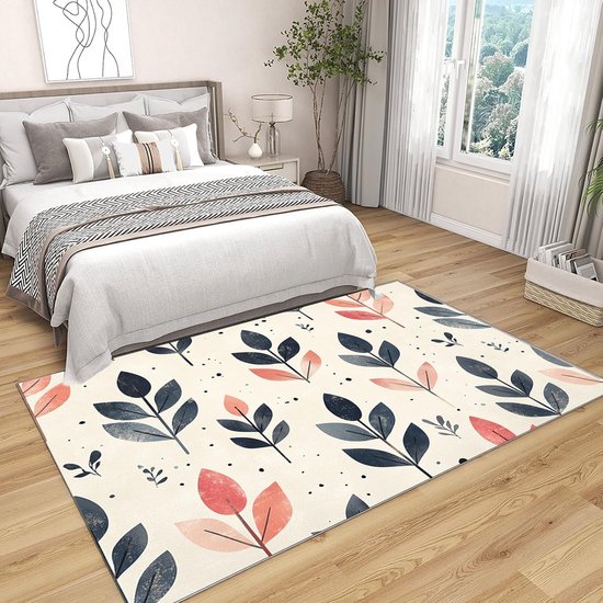 Vintage binnentapijt, zwart, plantenbladeren, roze, neutraal, antislip, voor woonkamer, wasbaar, slaapkamer, kantoor, eetkamer, badkamer, keuken (roze), 60 x 90 cm — afbeelding 4