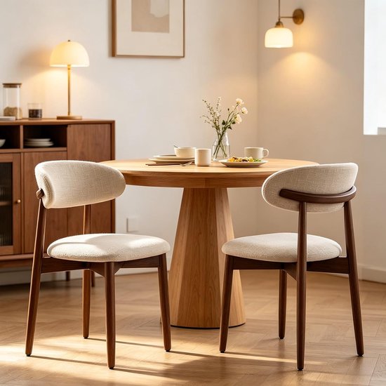 2 Stuks Keukenstoelen van Massief Hout met Katoen-Linnen Bekleding Set of 2 — afbeelding 4