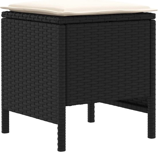 Poly rotan kruk set van 2 38x38x45 cm zwart crème — afbeelding 3