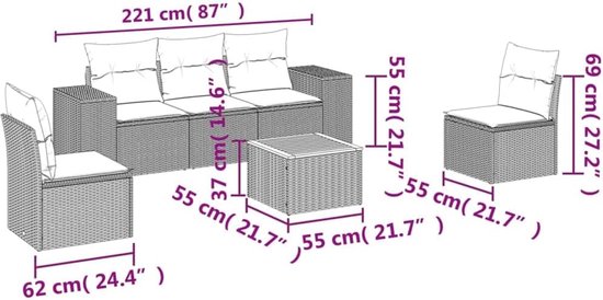 Poly rattan weerbestendig loungeset grijs 6 delig — afbeelding 2