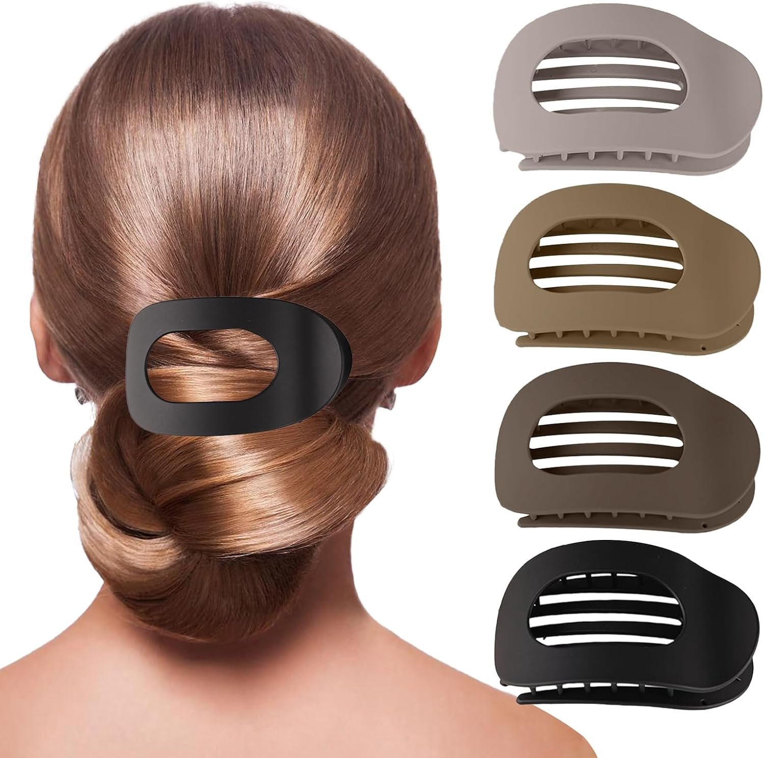 Set van 4 matte haarklemmen voor dames, antislip, stevige grip, kunststof, Franse tanden, dubbele rij (4 kleuren)