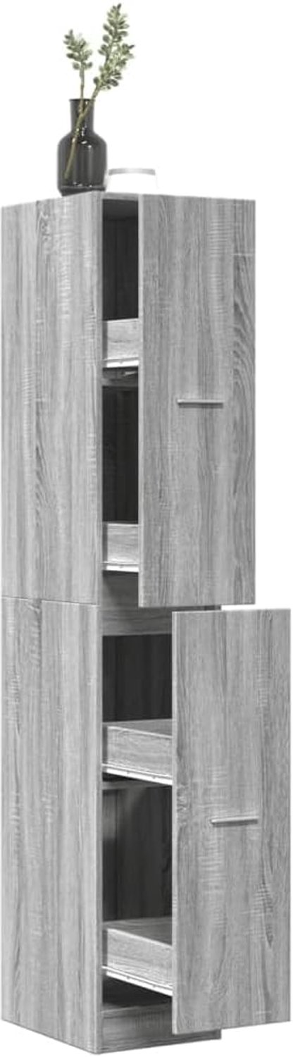 Apothekerskast, keukenkast, bijzetkast, commode in de woonkamer, kantoorkast, kast, geschikt voor woonkamer, keuken, slaapkamer, badkamer, grijs, sonoma 30 x 41 x 174,5 cm, houtmateriaal