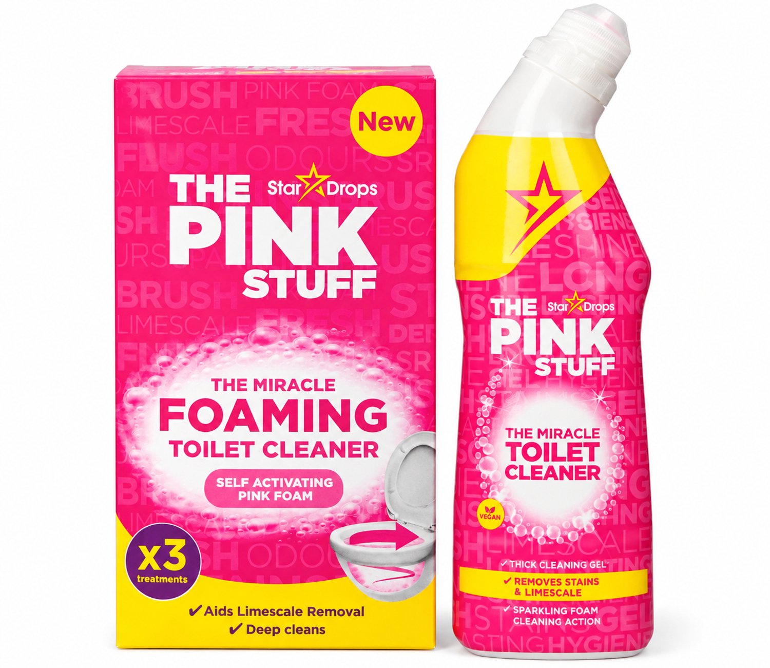 The Pink Stuff - Schoonmaakpakket - Toiletreiniger ‘foam’ 3 zakjes + WC-gel 750 ML