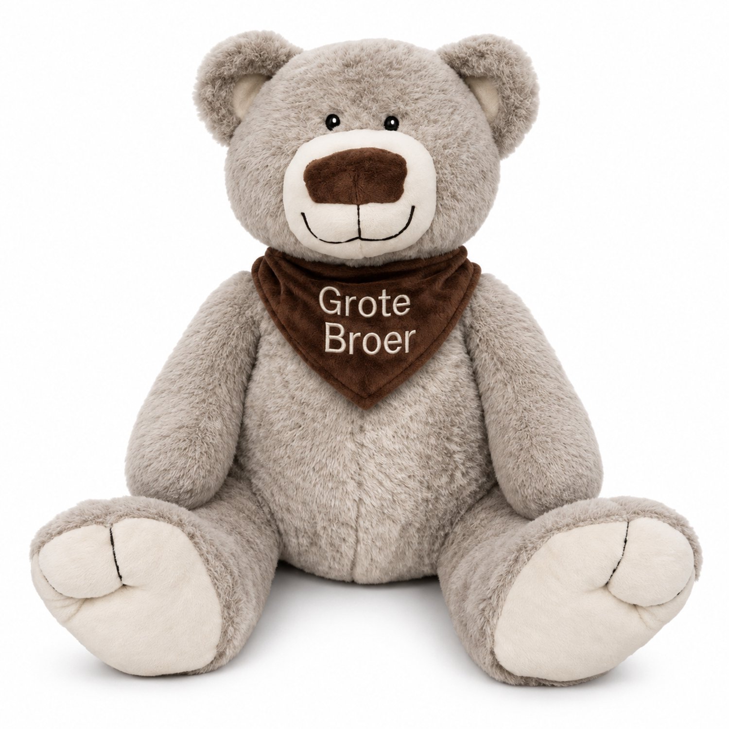 Grote Knuffelbeer 45 cm – Grote Broer – Zwangerschapsaankondiging – Geborduurde Knuffel – Cadeau voor Grote Broer – Ik Word Grote Broer – Geboortecadeau – Beer – Grijs – Kraamcadeau
