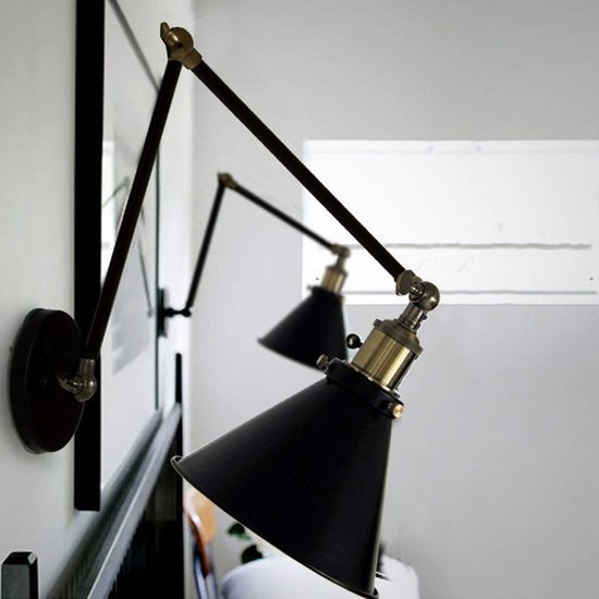 Vintage Industriële Zwenkarm Wandkandelaar Verstelbaar Nachtkastje Leeslamp voor Woonkamer Slaapkamer Hal Keuken Zwart Ijzer AC85-265V — afbeelding 2