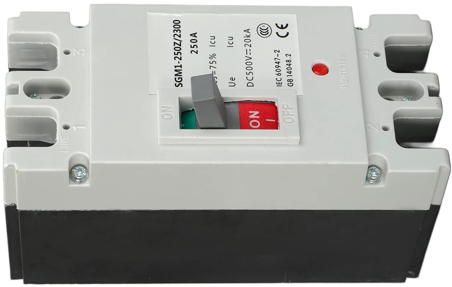 Goshyda 250A 500V DC Stroomonderbreker 2P MCCB, Zonne-batterijbeschermingsschakelaar Isolator, 20KA Uitschakelvermogen voor Fotovoltaïsch Energiesysteem, Windenergie