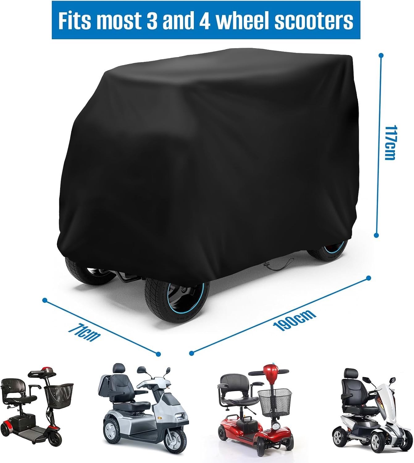 Mobiele Scootmobiel Beschermhoes, Waterdichte Rolstoelcover voor Reizen, Lichtgewicht Bescherming tegen Regen, Stof en UV-stralen (190 * 71 * 117cm)