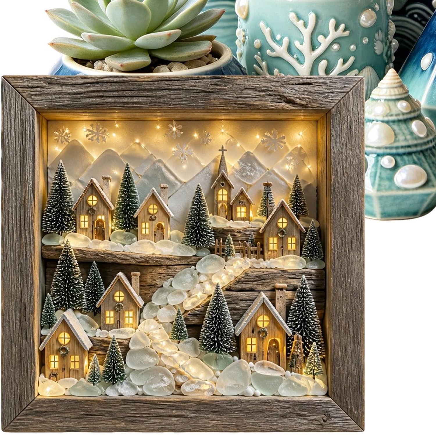 Art Frames Zee Glas Keepsake Box Decoratie met LED Warm Licht