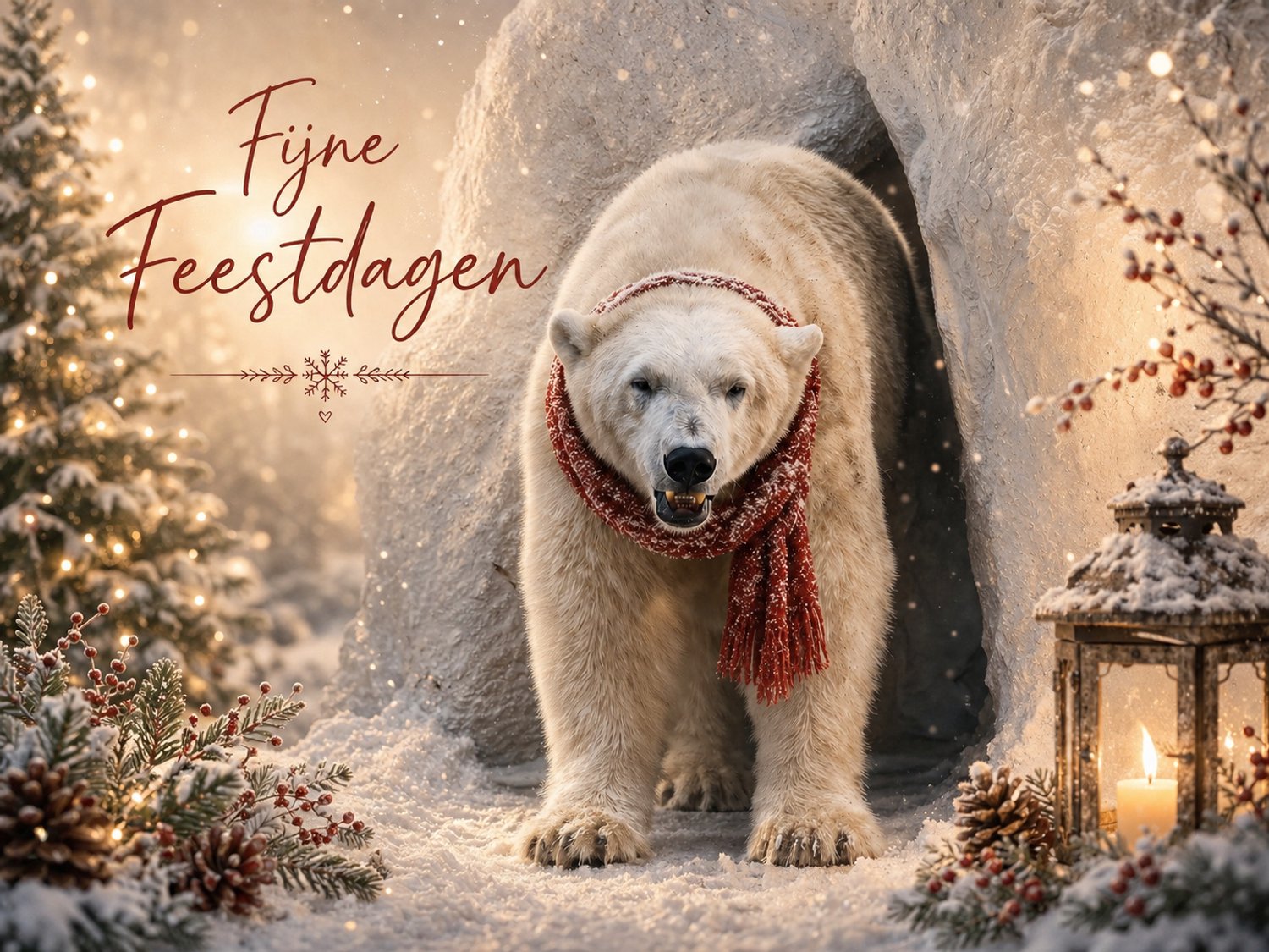 Kleintje fotografie Kerstkaart ijsbeer in de sneeuw fijne feestdagen winterse wenskaart