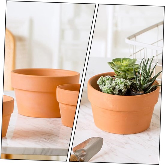 2stuks Terracotta Cactus Pot Van Bloempot Met Drainagegat Voor Succulenten Bonsai Creatieve Aardewerken Plantenbak Voor Thuis Kantoor Decoratie — afbeelding 4