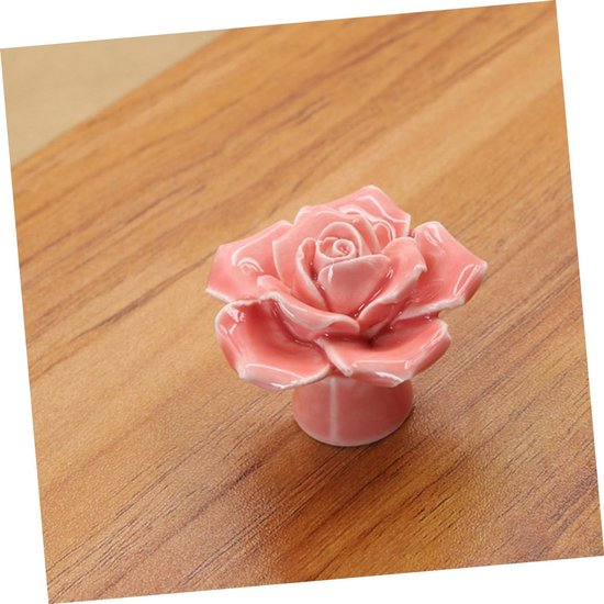 6 Stuks Rose keramische handvat witte roze knoppen geborsteld goud bloemen lade trekhendel kastdeur handgrepen deurklink Kast trek handgrepen garderobe handvat deurkrukken keramiek — afbeelding 2