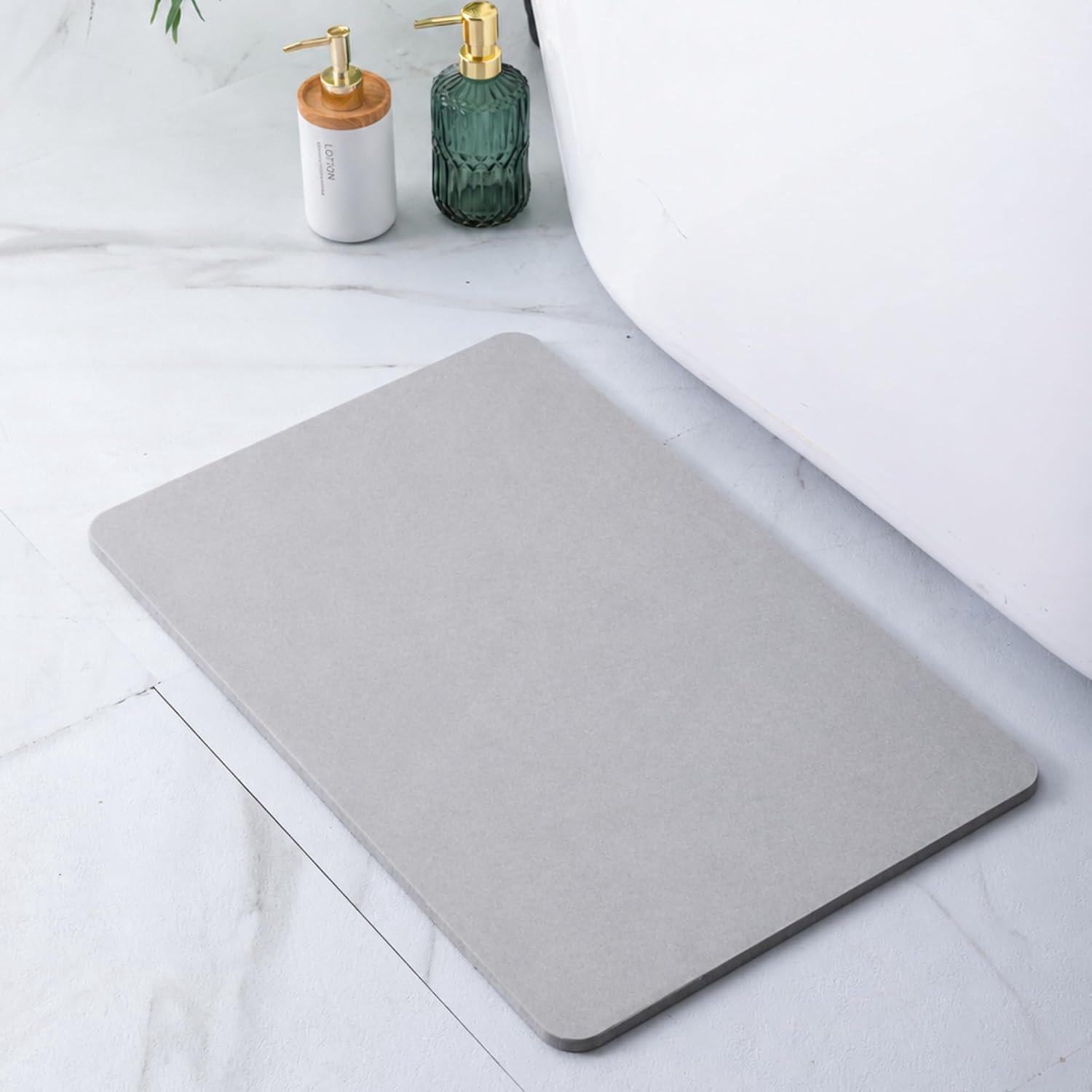 Diatomiet Steen Badmat Anti-slip (60 x 39 cm)| Sneldrogende Douchemat Super Absorberend | Badkamer Vloerkleed Schimmelwerend & Hygiënisch | Stone Bath Mat (Grijs)