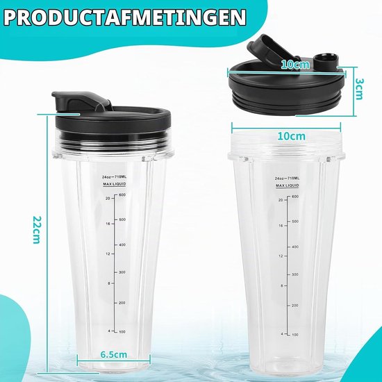 2-delige Mixer Cup Set 710ml Geschikt voor Ninja Blender en Mixer - Vervangende Onderdelen voor Voedselprocessor en Mixers — afbeelding 5