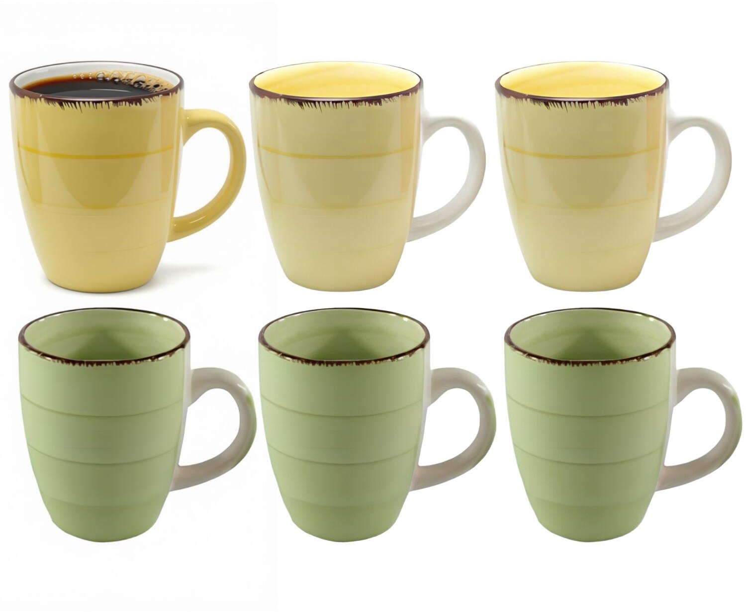 Bellatio Design Koffiemok Colourful Morning - set van 6 - groen / geel - keramiek - 340 ml - theemokken