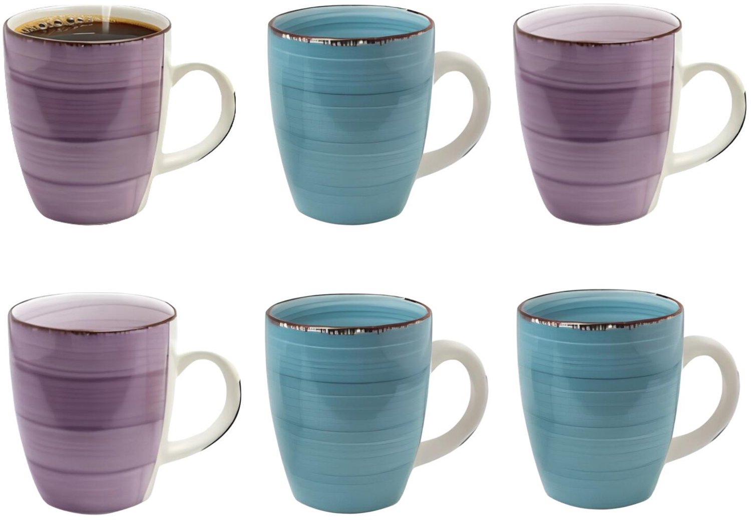 Bellatio Design Koffiemok Colourful Morning - set van 6 - blauw / paars - keramiek - 340 ml - theemokken