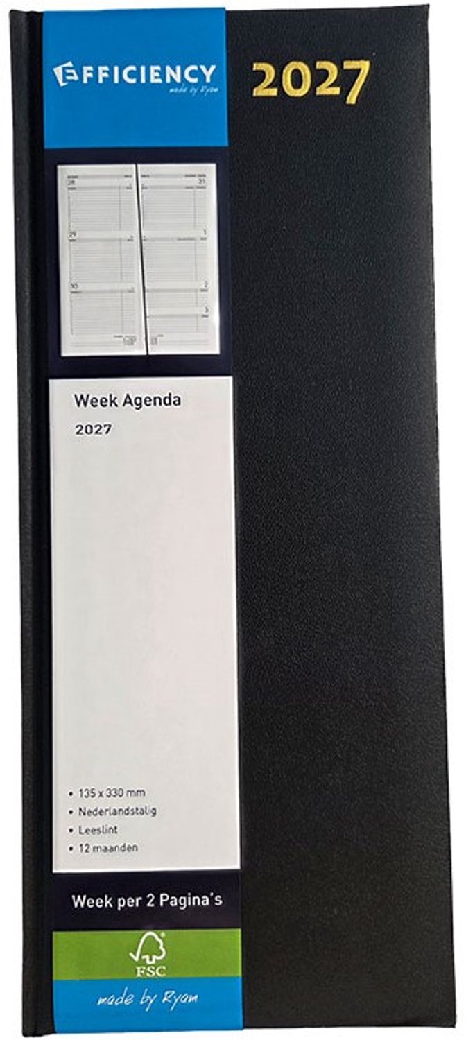 Bureau Agenda 2027 - LANG - ZWART - 1 week op 2 pagina's (13.5cm x 33cm)