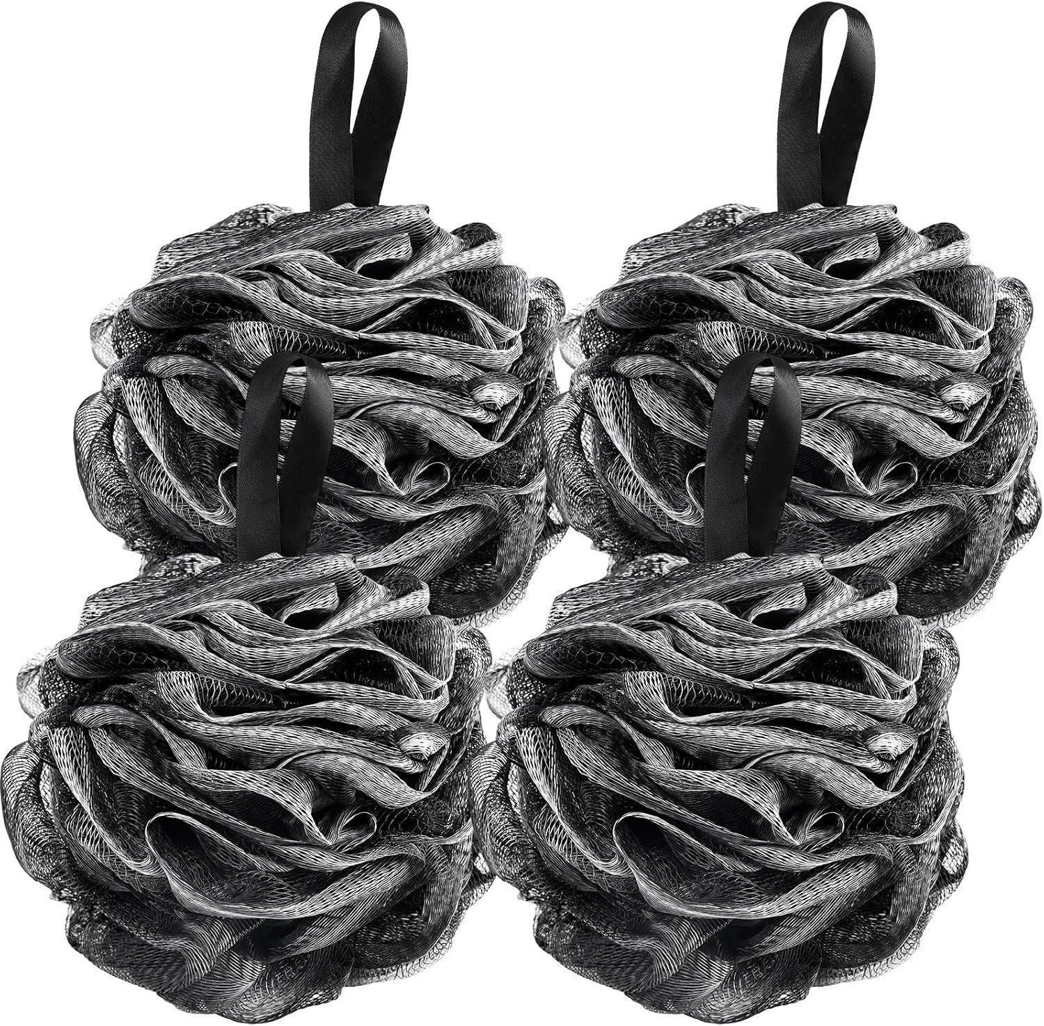 Grote zwarte douche sponsen set van 4, 13 cm, ideaal voor bad en lichaamsverzorging