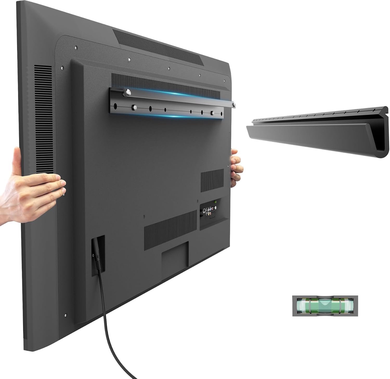 Tv-muurbeugel zonder noppen of boren, voor de meeste merken, van 32-75 inch (81-191 cm) en tot 68 kg, eenvoudig te installeren, inclusief alle hardware en waterpas