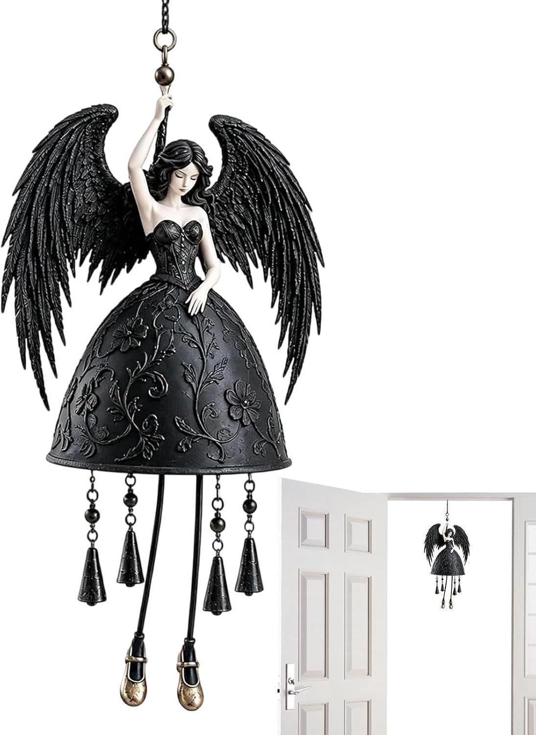 Gothic Angel Wind Chime Hangable Halloween Accent Display