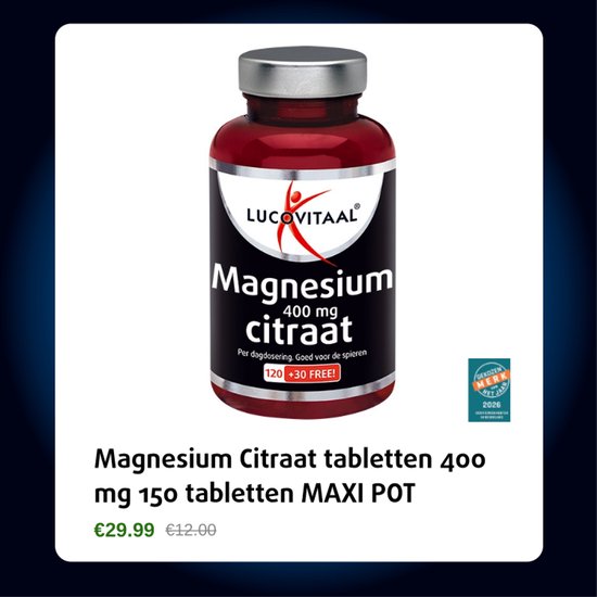 Flesje Lucovitaal Magnesium Citraat 400 mg met 150 tabletten.