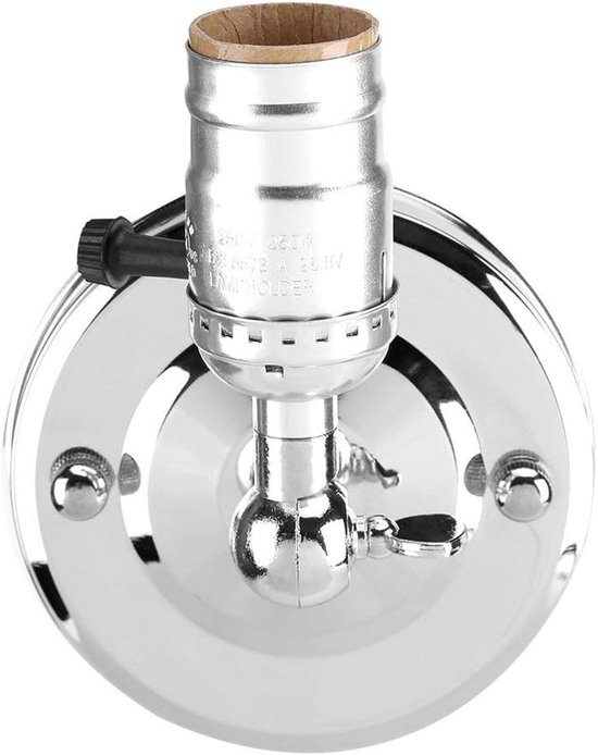 Vintage E27 metalen wandlamp met schakelaar, lamphouder voor huis woonkamer eetkamer loft bar - zilver — afbeelding 3