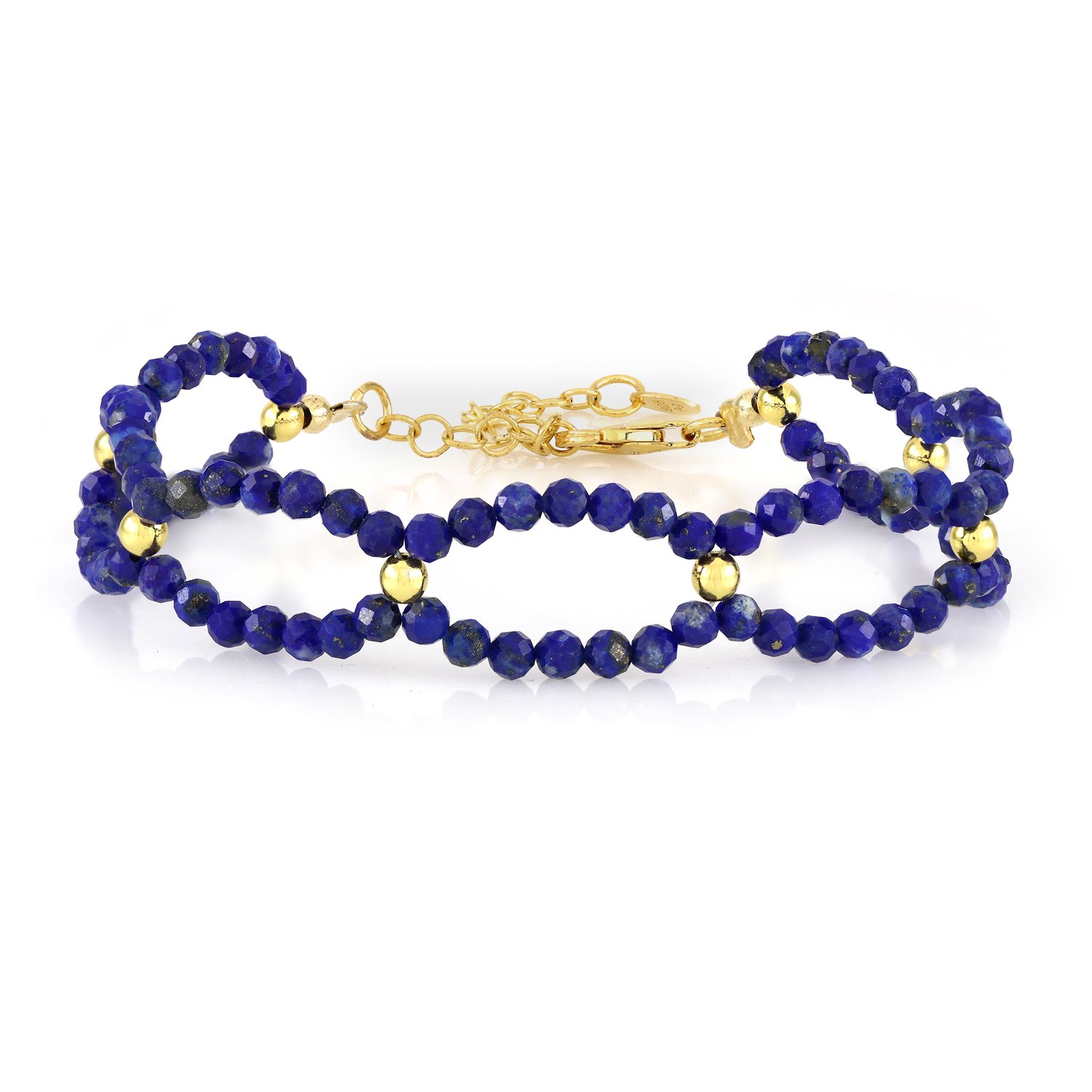 Cavill - Armband 925 Sterling Zilver Verguld - Lapis Lazuli 20,55 ct & Hematiet 2,6 ct - Verstelbaar - Blauwe Kralen & Gouden Accenten