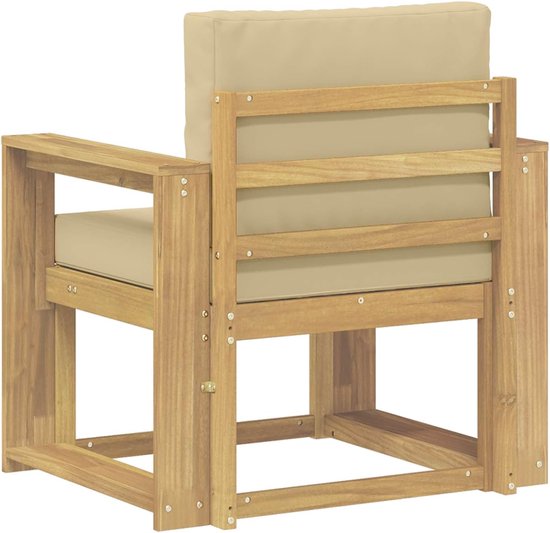 2 Stuks Buiten Bankenset Polyester Wit Beige Massief Acaciahout Weerbestendig Tuinmeubelen Modulair Ontwerp voor Terras Balkon met Kussens Inclusief 110kg Draagkracht — afbeelding 4