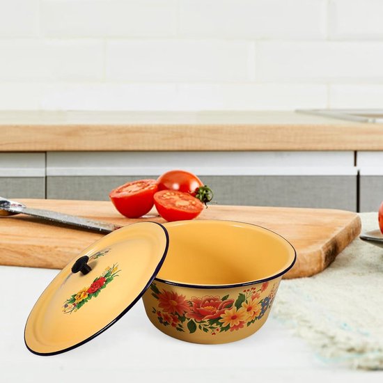 Vintage Emaille Waskom met Deksel Retro Multifunctionele Keukenkom van Hoogwaardig Emaille voor Handwassen Voedselopslag Afgewerkt Geschikt voor Thuis Gebruik — afbeelding 3