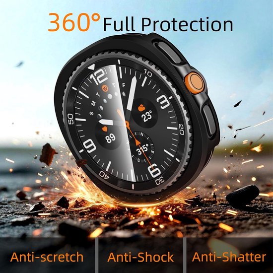 4 + 4 stuks beschermhoes 46 mm voor Samsung Galaxy Watch 8 Classic displaybescherming, krasbestendig PC beschermhoes + HD displaybescherming van gehard glas voor Galaxy Watch 8 46 mm (zwart — afbeelding 3
