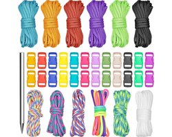 Wandefol 12 kleuren 3 meter paracord koord 550 multifunctioneel paracord touwset met 24 gespen voor DIY knutselwerk, survival, kamperen, alle leeftijden
